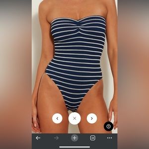 NWT Hunza G Brooke Navy with White Stripes One Piece